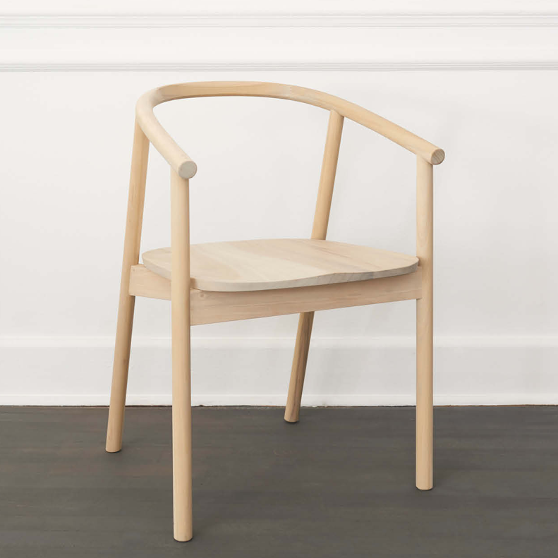 HARDWOOD CHAIR BY JAMES MUDGE. The Hardwood Chair is a striking but comfortable contemporary dining chair design. The elegant scoop of the backrest and the shaped timber seat are offset by the crisp lines of the angled timber legs. 