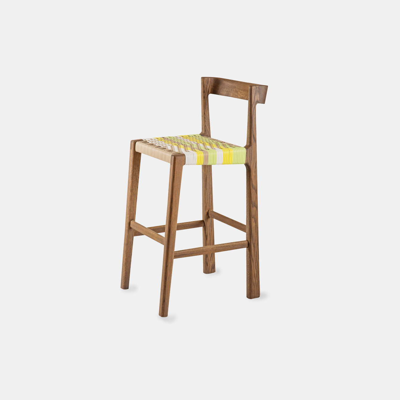 The Odi Barstool by Vogel Furniture Design. Made from a selection of timbers and finishes, it features a comfy woven base, in an assortment of patterns, weaves and colors.