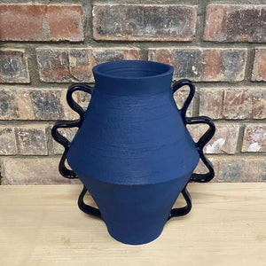 Royal blue double tapered vessels with glazed curls .jpg