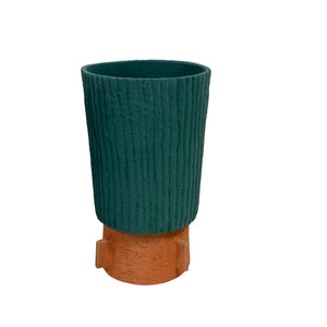 Teal and terracotta vessel with fluting & wings.jpg