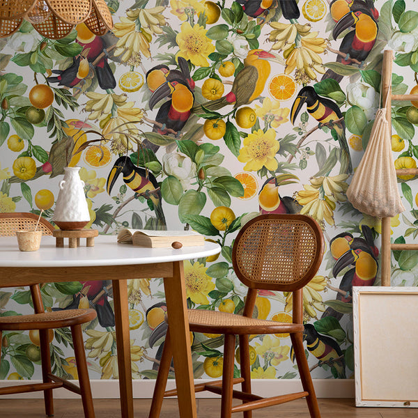 Vintage Toucans And Tropical Fruits Wallpaper