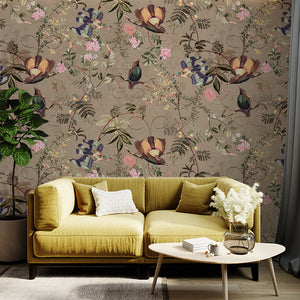 Vintage Tropical Birds Jungle Brown wallpaper