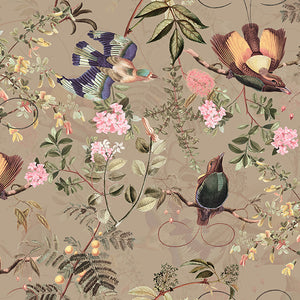 Vintage Tropical Birds Jungle Brown wallpaper