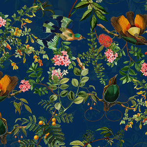 Vintage Tropical Birds Jungle Navy wallpaper