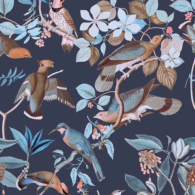 Tropical Birds on Branch with Butterflies Wallpaper Mural • Wallmur®
